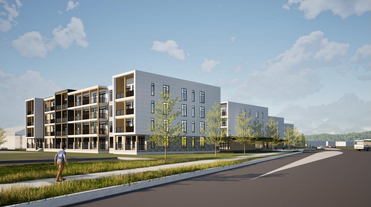 Rendering of building from page 27 of the file '2024-10-17 - Planning Rationale & Urban Design Brief - D07-12-24-0128'