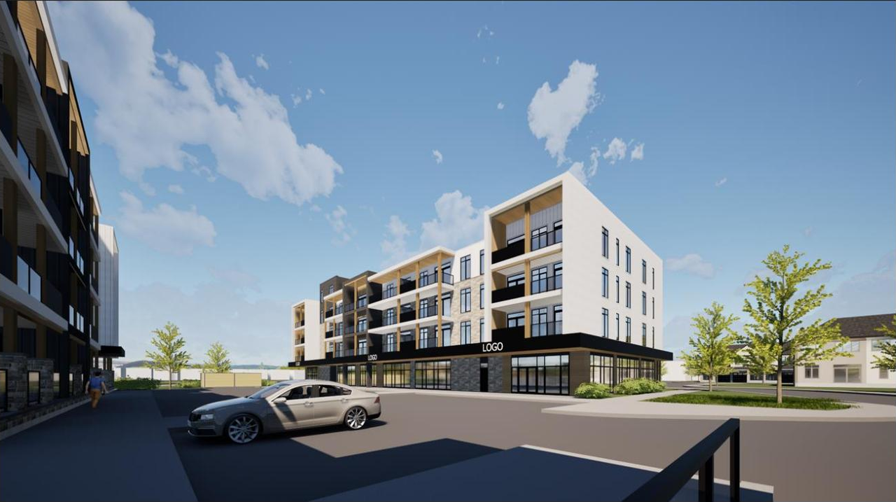 Rendering of building from page 26 of the file '2024-10-17 - Planning Rationale & Urban Design Brief - D07-12-24-0129'