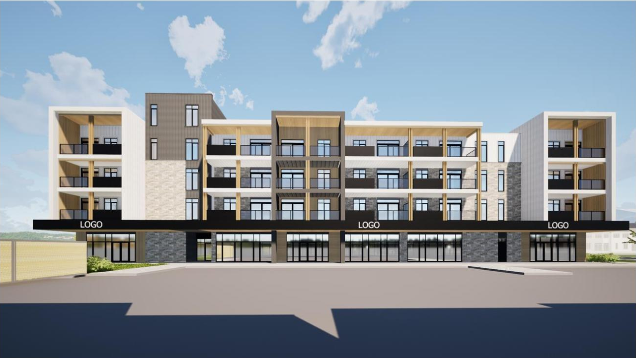 Rendering of building from page 26 of the file '2024-10-17 - Planning Rationale & Urban Design Brief - D07-12-24-0129'