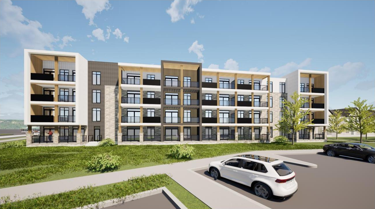 Rendering of building from page 28 of the file '2024-10-17 - Planning Rationale & Urban Design Brief - D07-12-24-0129'