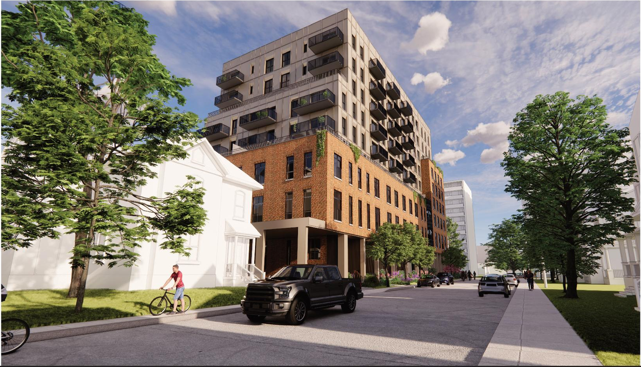 Rendering of building from page 39 of the file '2024-10-22 - Design Brief - D07-12-24-0132'