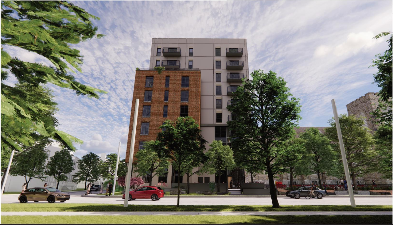 Rendering of building from page 41 of the file '2024-10-22 - Design Brief - D07-12-24-0132'
