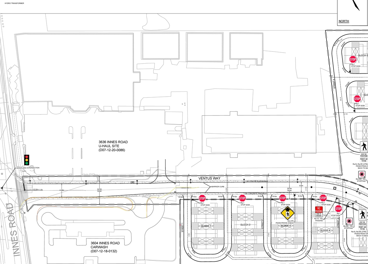 Construction site plan for project from page 3 of the file '2025-09-02 - Geometric Road Design Drawings - D07-12-24-0141'