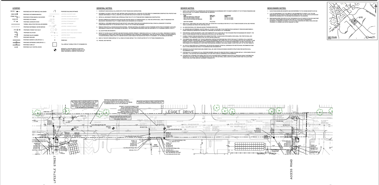 Construction site plan for project from page 58 of the file '2025-08-08 - Sanitary and Storm Trunk Sewer Design Brief - D07-12-24-0149'