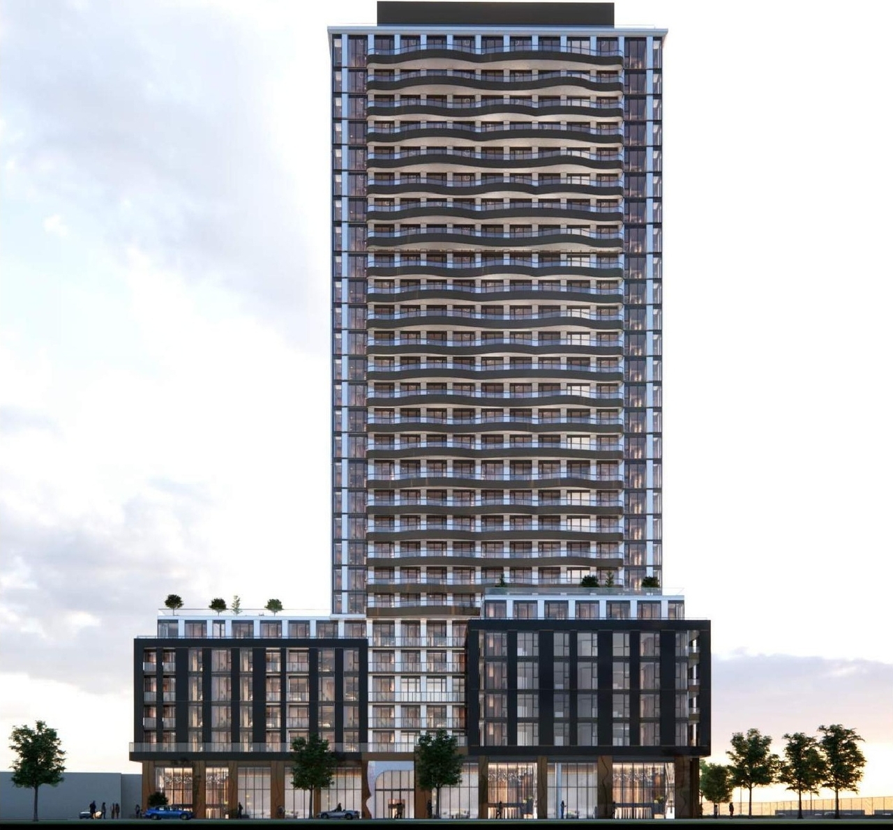 Rendering of building from page 29 of the file '2024-11-20 - Urban Design Brief - D07-12-24-0151'