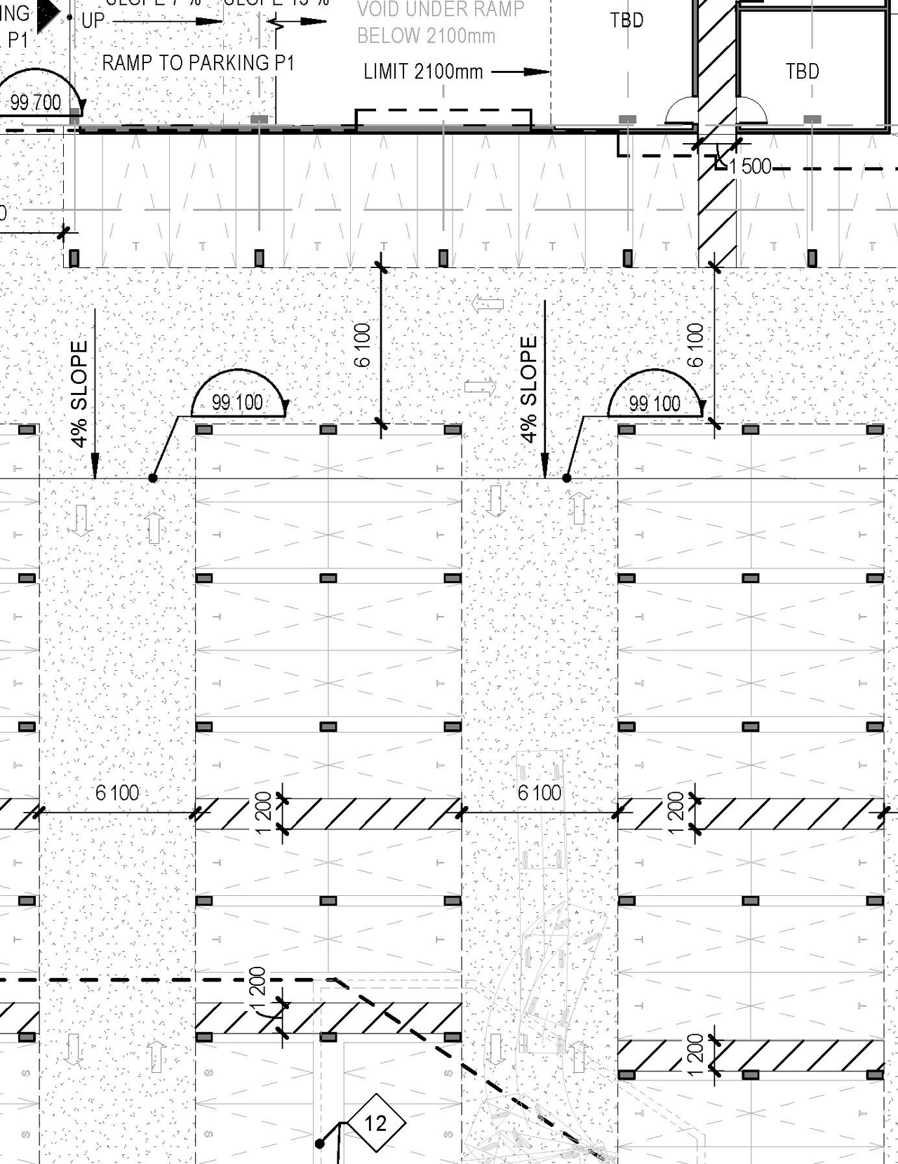 Construction site plan for project from page 1 of the file '2024-12-13 - Floor Plan - P2 Level Parking - D07-12-24-0172'