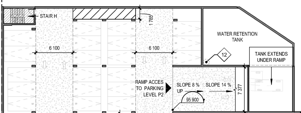 Construction site plan for project from page 1 of the file '2025-04-25 - PARKING LEVEL FLOOR PLANS - D07-12-24-0172'