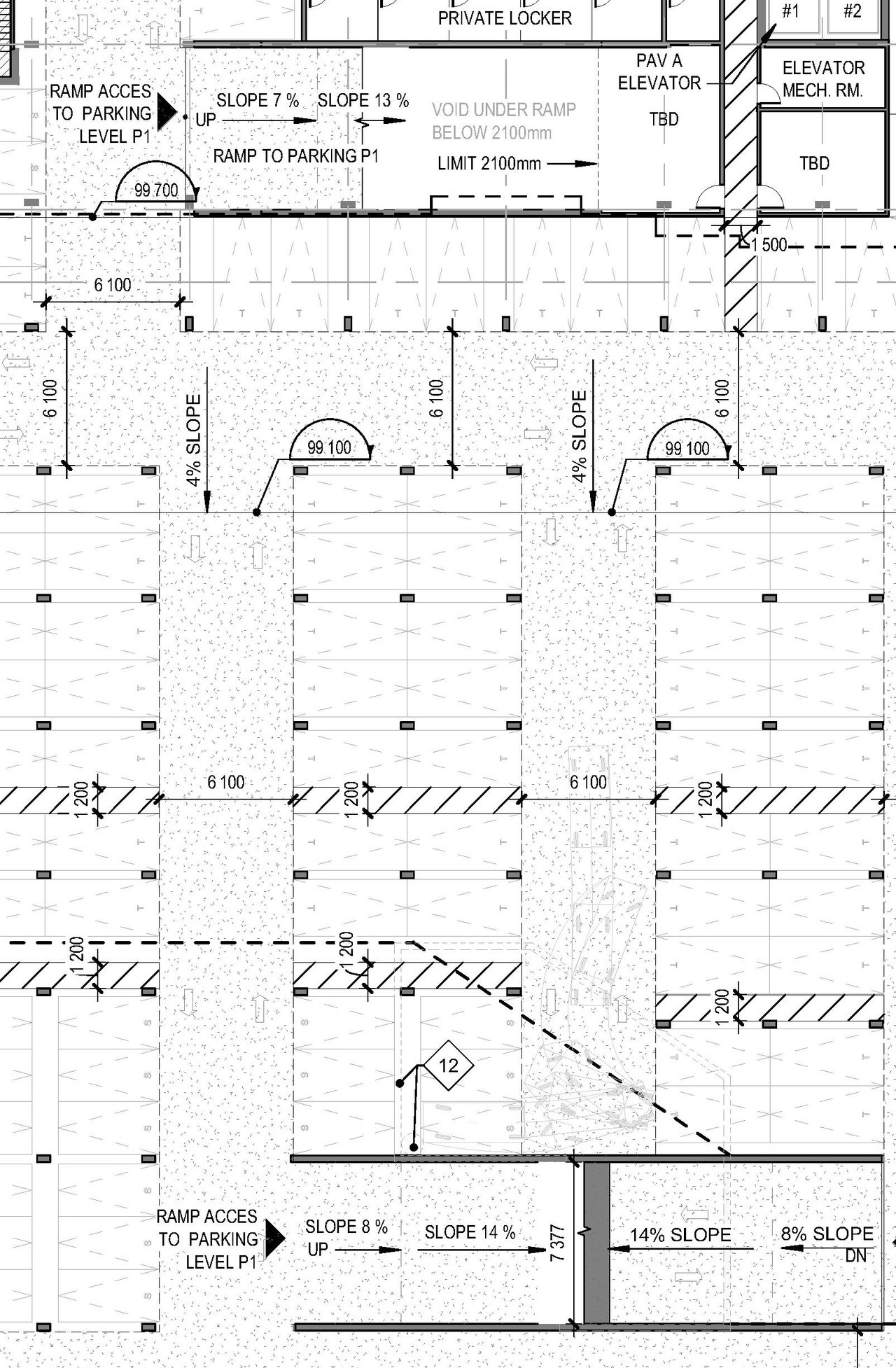 Construction site plan for project from page 2 of the file '2025-04-25 - PARKING LEVEL FLOOR PLANS - D07-12-24-0172'