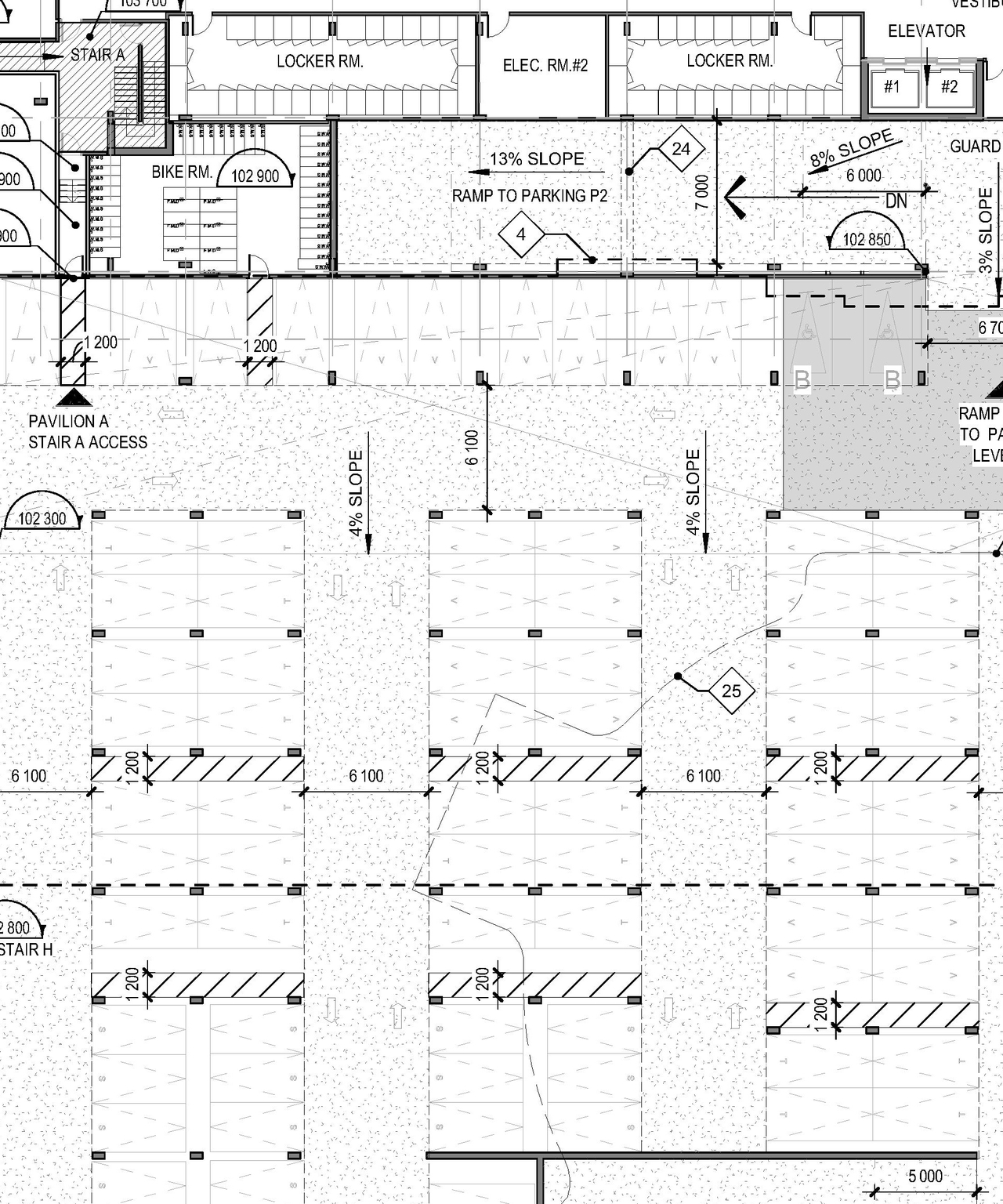 Construction site plan for project from page 3 of the file '2025-04-25 - PARKING LEVEL FLOOR PLANS - D07-12-24-0172'