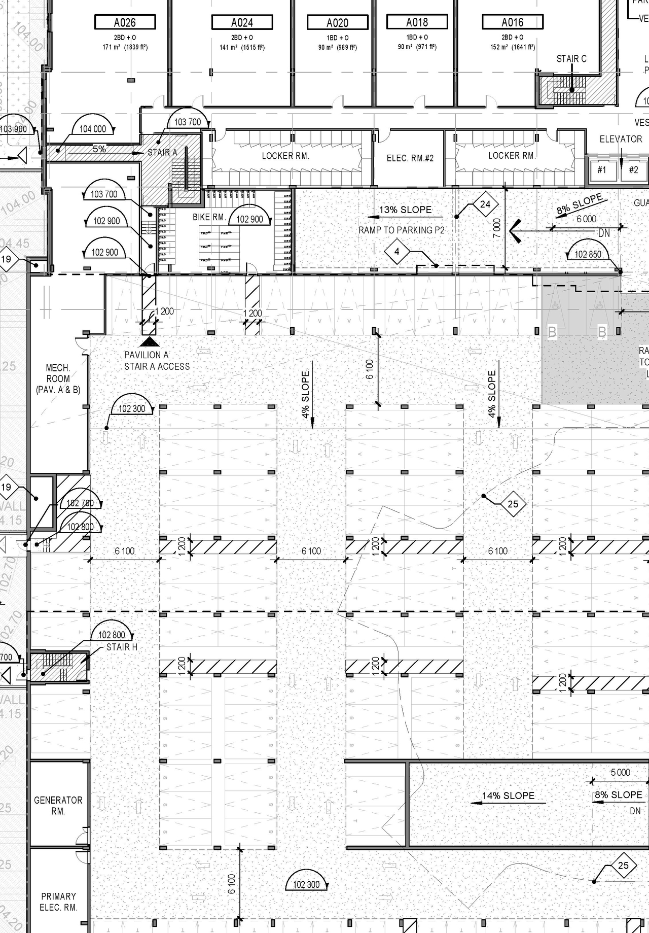 Construction site plan for project from page 1 of the file '2024-12-13 - Floor Plan - P1 Level Parking - D07-12-24-0172'