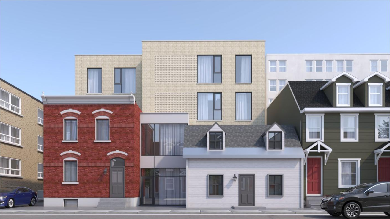 Rendering of building from page 14 of the file '2025-04-10 - Planning Rationale and Design Brief Rev1 - D07-12-24-0175'