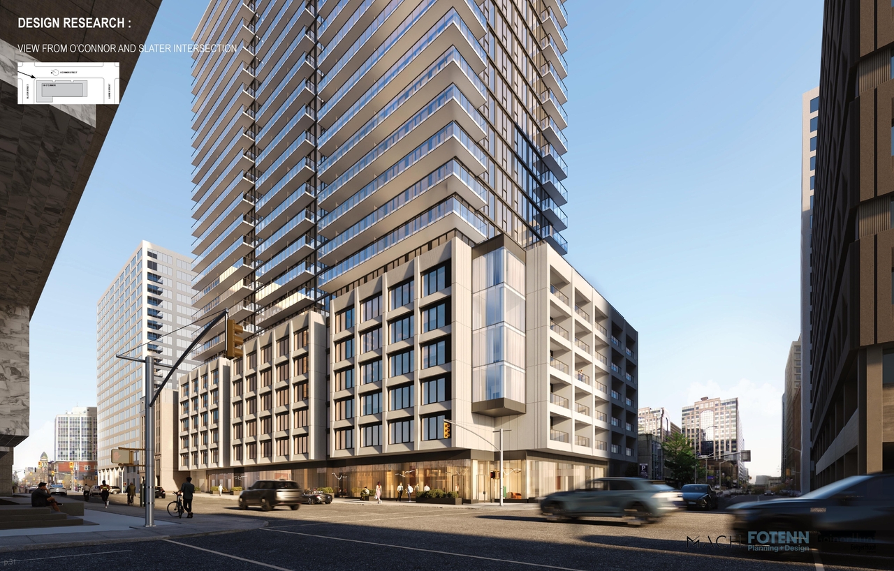 Rendering of building from page 32 of the file '2025-07-22 - Urban Design Brief - D07-12-25-0010'