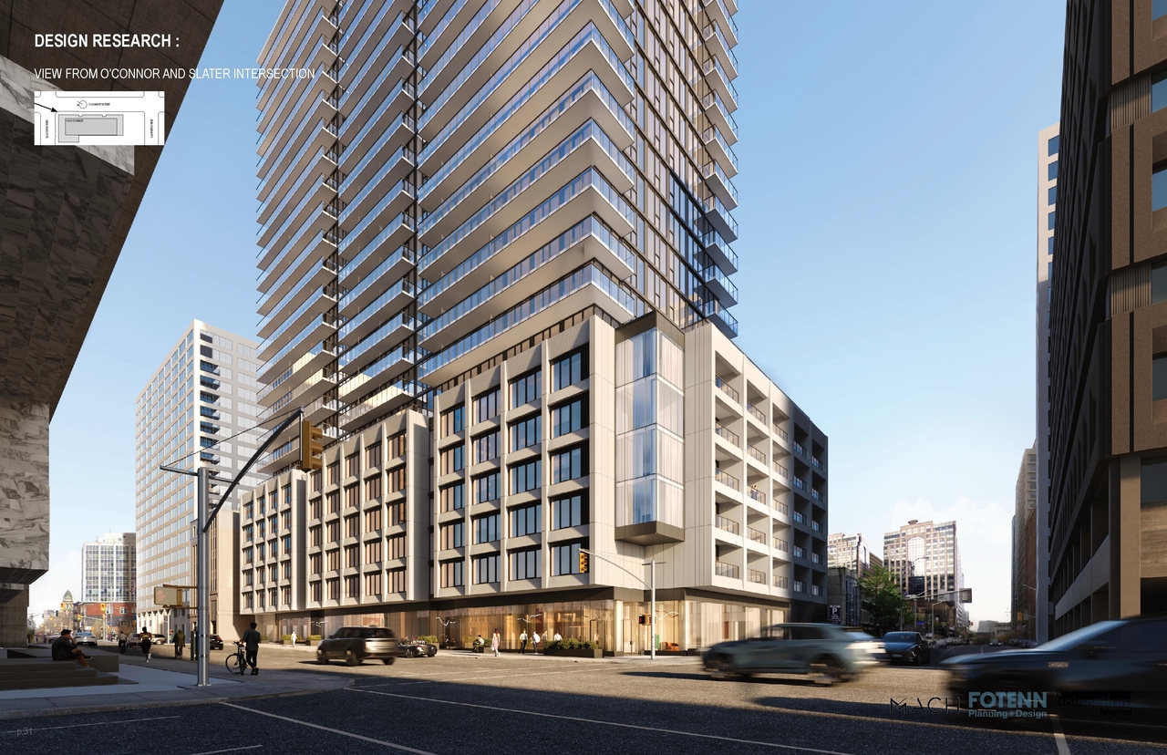 Rendering of building from page 32 of the file '2025-07-22 - Urban Design Brief - D07-12-25-0010'