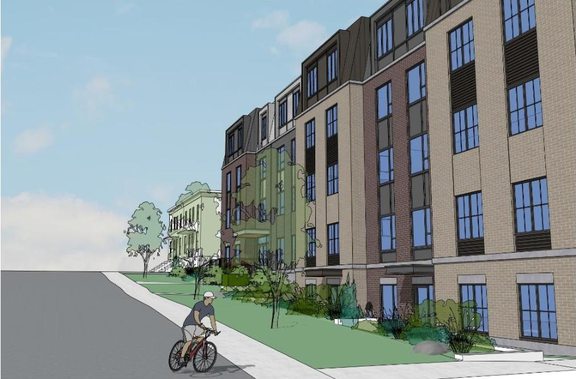 Rendering of building from page 32 of the file '2025-04-17 - Planning Rationale and Urban Design Brief - D07-12-25-0018'