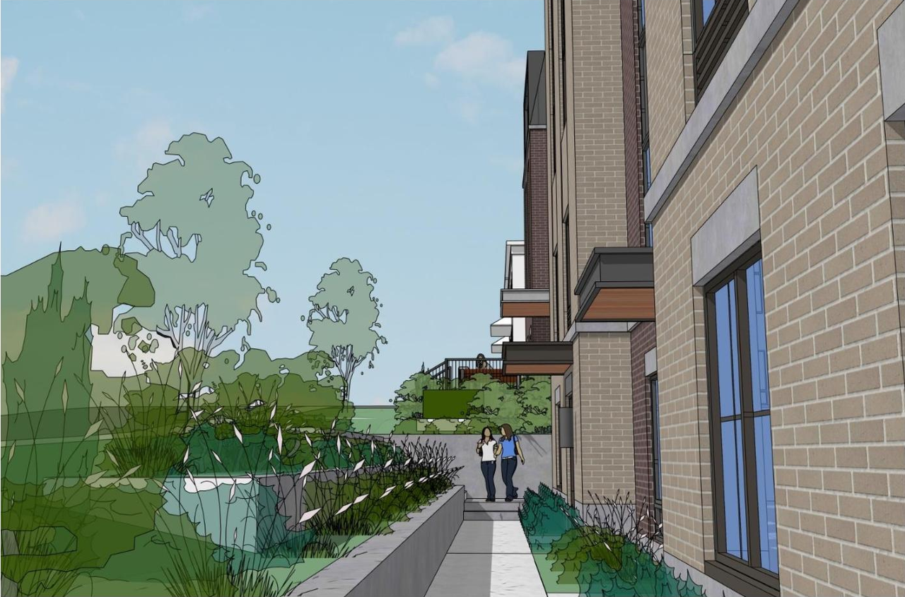 Rendering of building from page 35 of the file '2025-04-17 - Planning Rationale and Urban Design Brief - D07-12-25-0018'