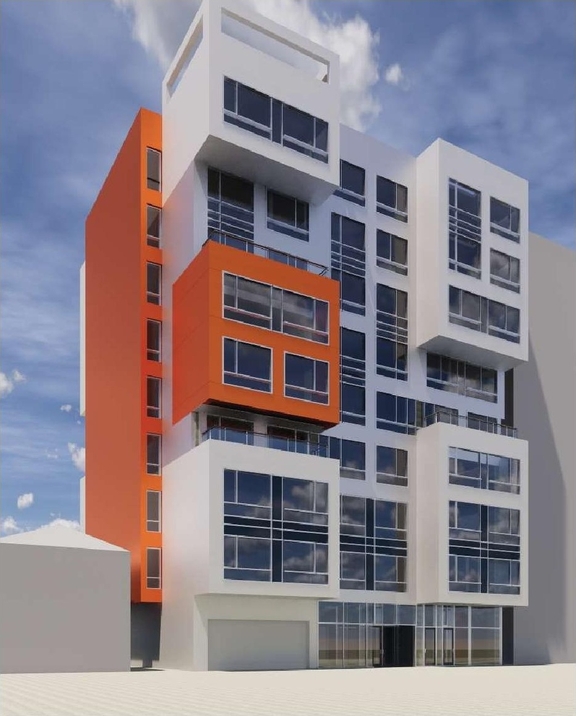 Rendering of building from page 28 of the file '2026-01-08 - Design Brief - D02-02-25-0026 & D07-12-25-0053'