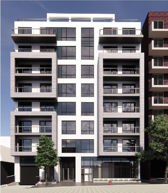 Rendering of building from page 25 of the file '2025-04-24 - Design Brief - D07-12-25-0053'