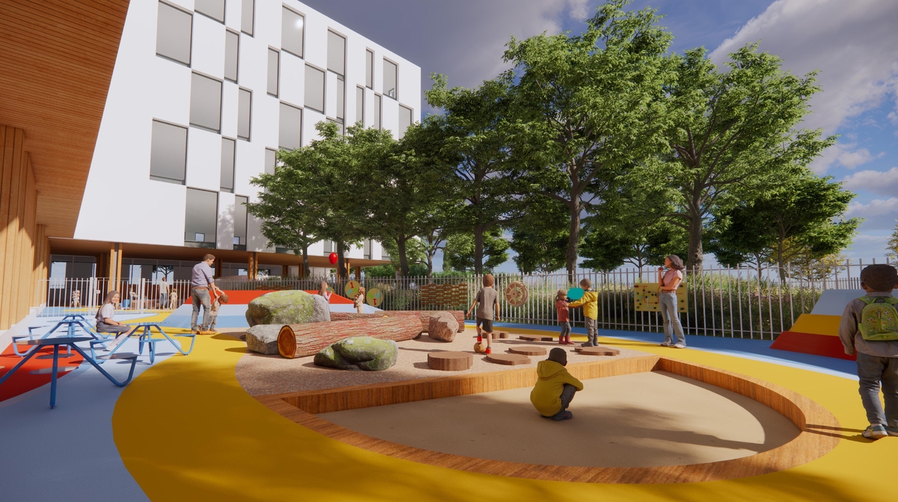 Rendering of building from page 83 of the file '2025-04-30 - Urban Design Review Panel Report - D07-12-25-0060'