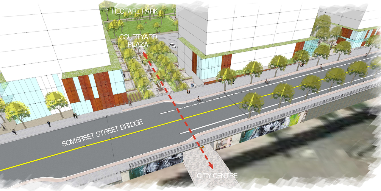 Rendering of building from page 33 of the file '2025-04-30 - Urban Design Brief - D07-12-25-0060'