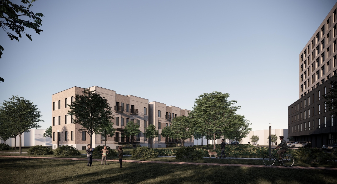 Rendering of building from page 11 of the file '2025-05-27 - Urban Design Brief - D07-12-25-0071'