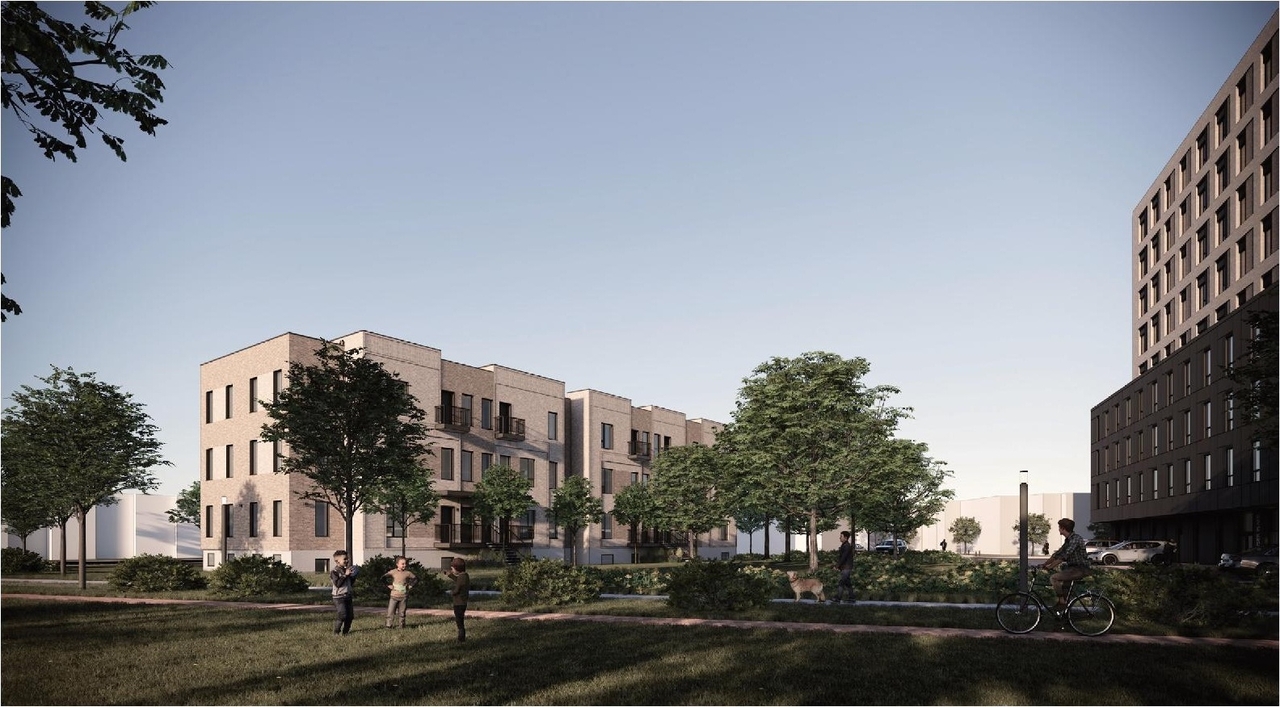 Rendering of building from page 23 of the file '2025-05-27 - Urban Design Brief - D07-12-25-0071'