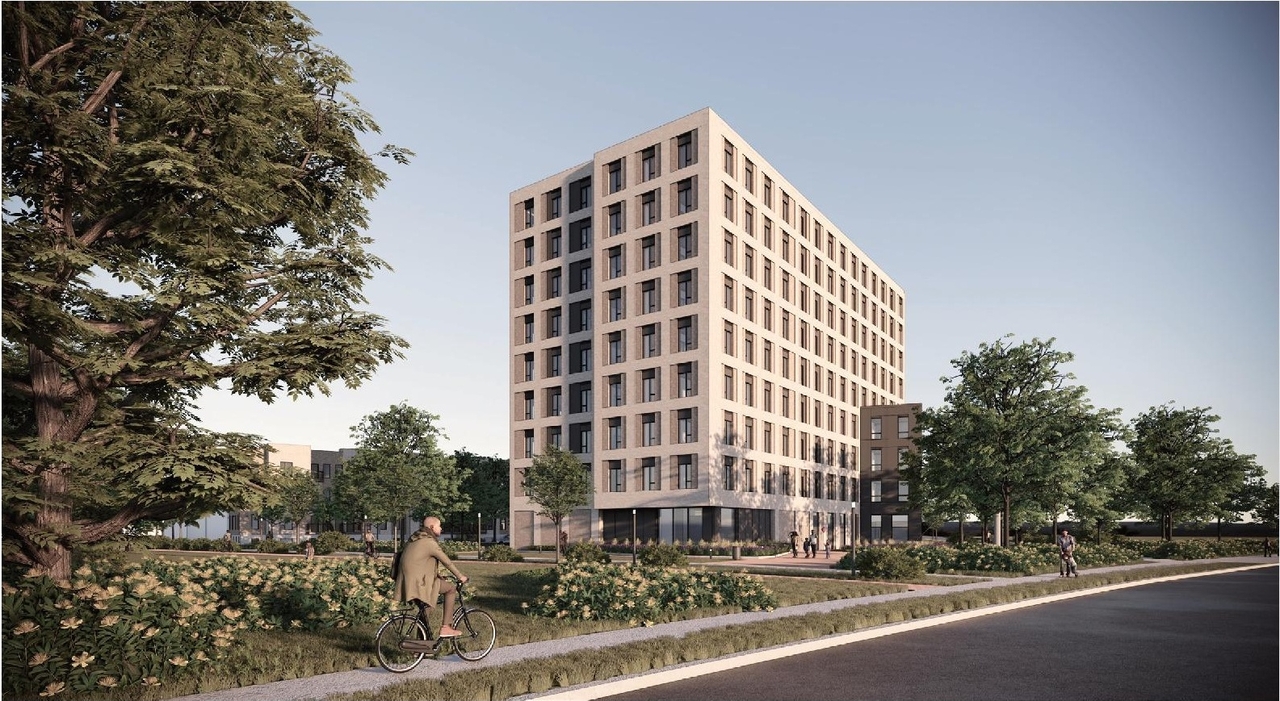 Rendering of building from page 23 of the file '2025-05-27 - Urban Design Brief - D07-12-25-0071'