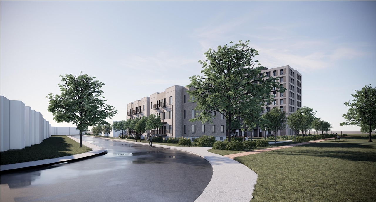 Rendering of building from page 41 of the file '2025-05-27 - Urban Design Brief - D07-12-25-0071'