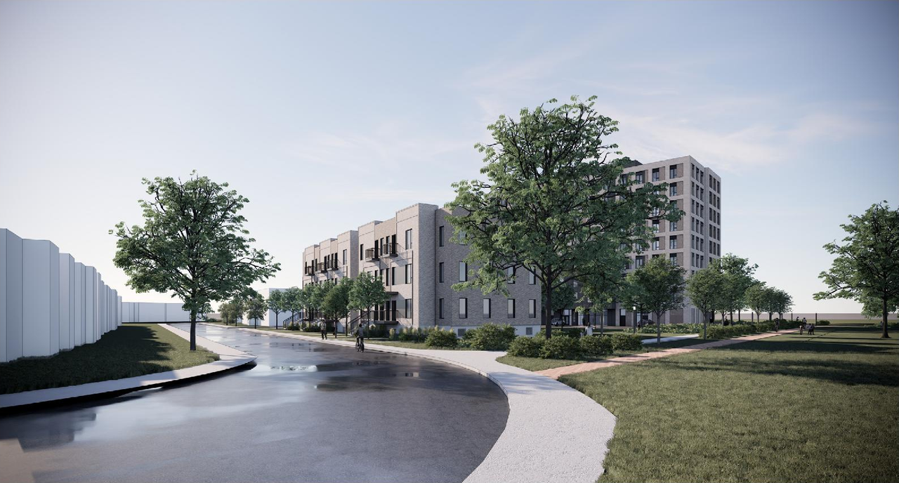 Rendering of building from page 41 of the file '2025-05-27 - Urban Design Brief - D07-12-25-0071'