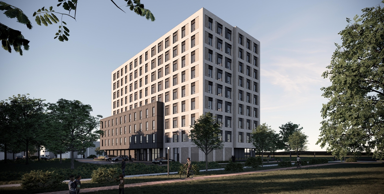 Rendering of building from page 5 of the file '2025-05-27 - Urban Design Brief - D07-12-25-0071'