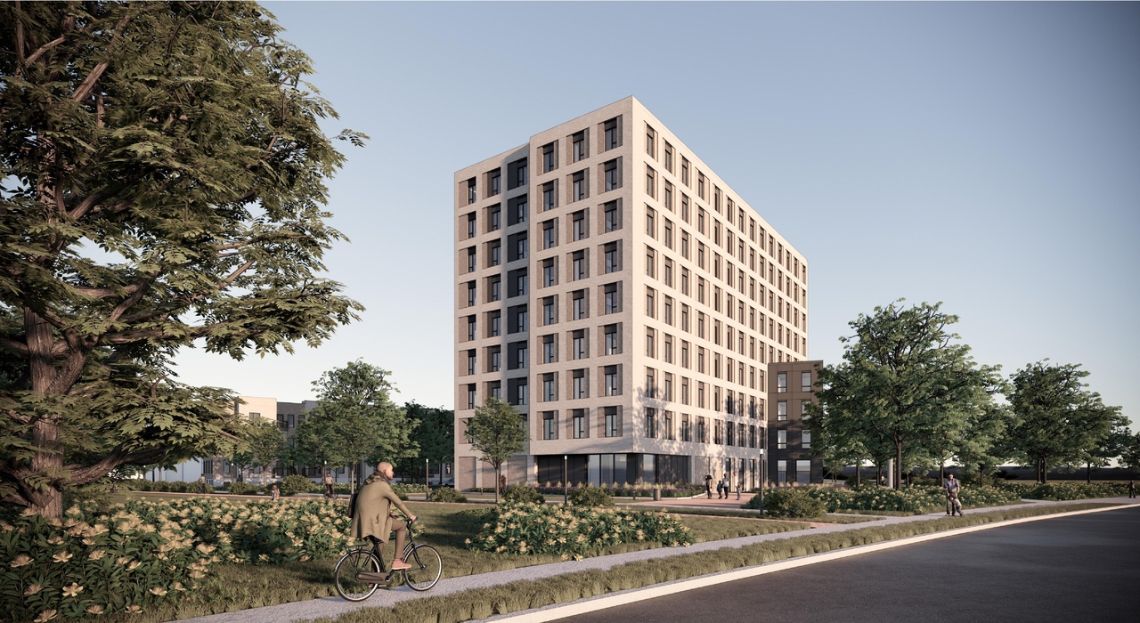 Rendering of building from page 6 of the file '2025-05-27 - Urban Design Brief - D07-12-25-0071'