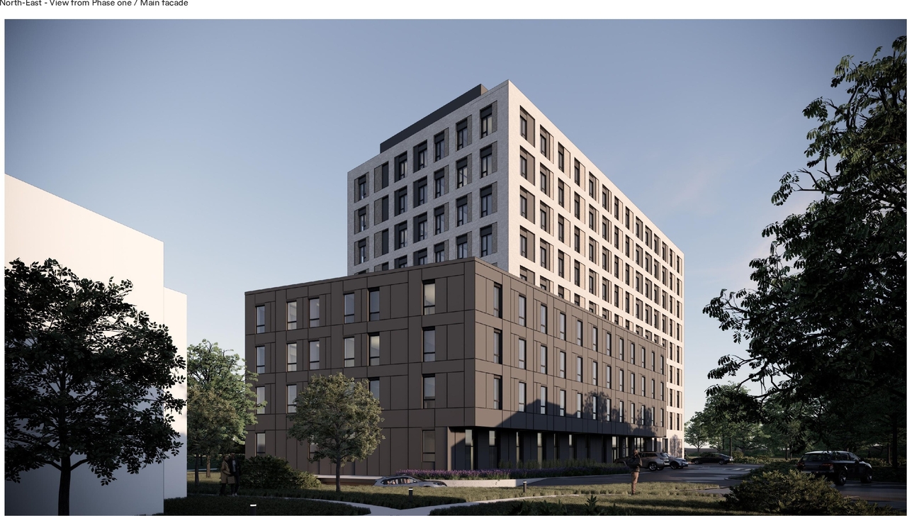 Rendering of building from page 7 of the file '2025-05-27 - Urban Design Brief - D07-12-25-0071'
