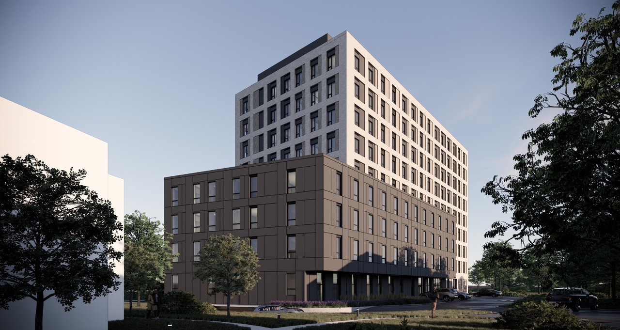 Rendering of building from page 7 of the file '2025-05-27 - Urban Design Brief - D07-12-25-0071'