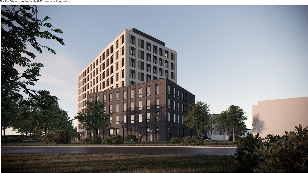 Rendering of building from page 8 of the file '2025-05-27 - Urban Design Brief - D07-12-25-0071'
