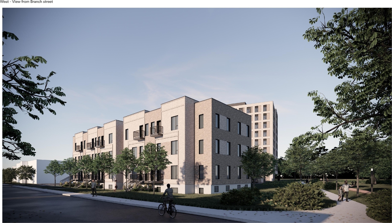 Rendering of building from page 9 of the file '2025-05-27 - Urban Design Brief - D07-12-25-0071'
