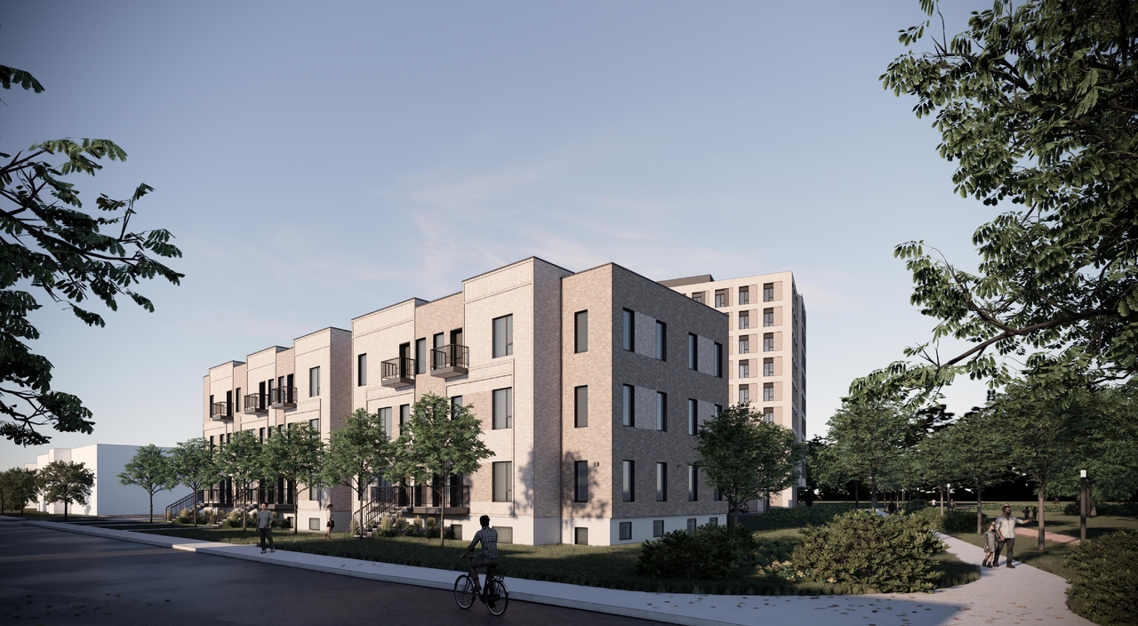 Rendering of building from page 9 of the file '2025-05-27 - Urban Design Brief - D07-12-25-0071'