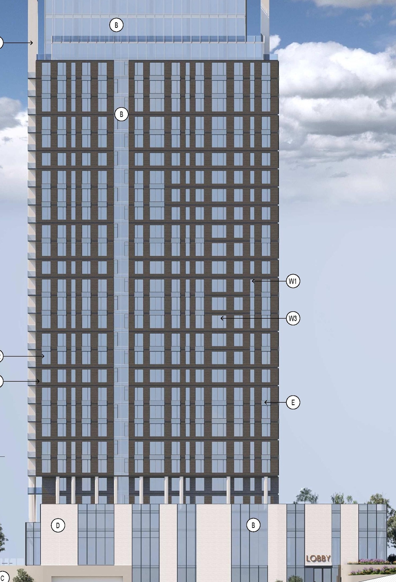 Rendering of building from page 75 of the file '2026-03-23 - SPA Design Brief - D07-12-25-0073'