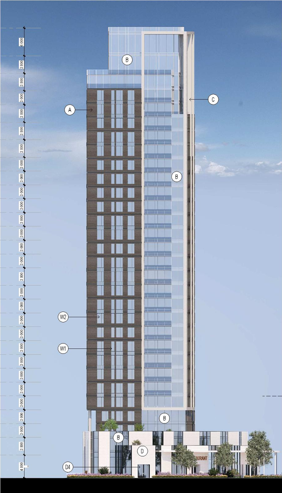 Rendering of building from page 76 of the file '2026-03-23 - SPA Design Brief - D07-12-25-0073'