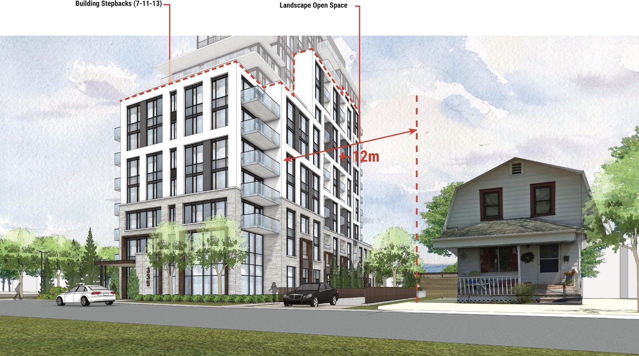 Rendering of building from page 26 of the file '2025-07-16 - Urban Design Brief - D07-12-25-0097'