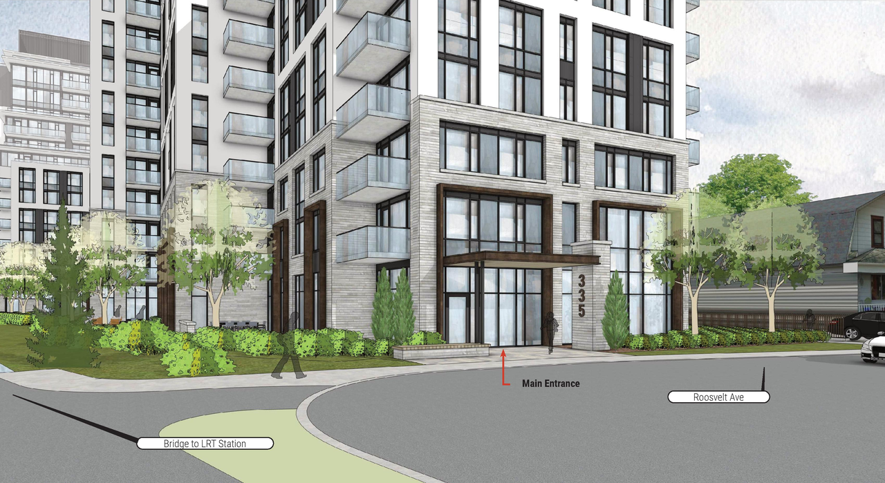 Rendering of building from page 31 of the file '2025-07-16 - Urban Design Brief - D07-12-25-0097'