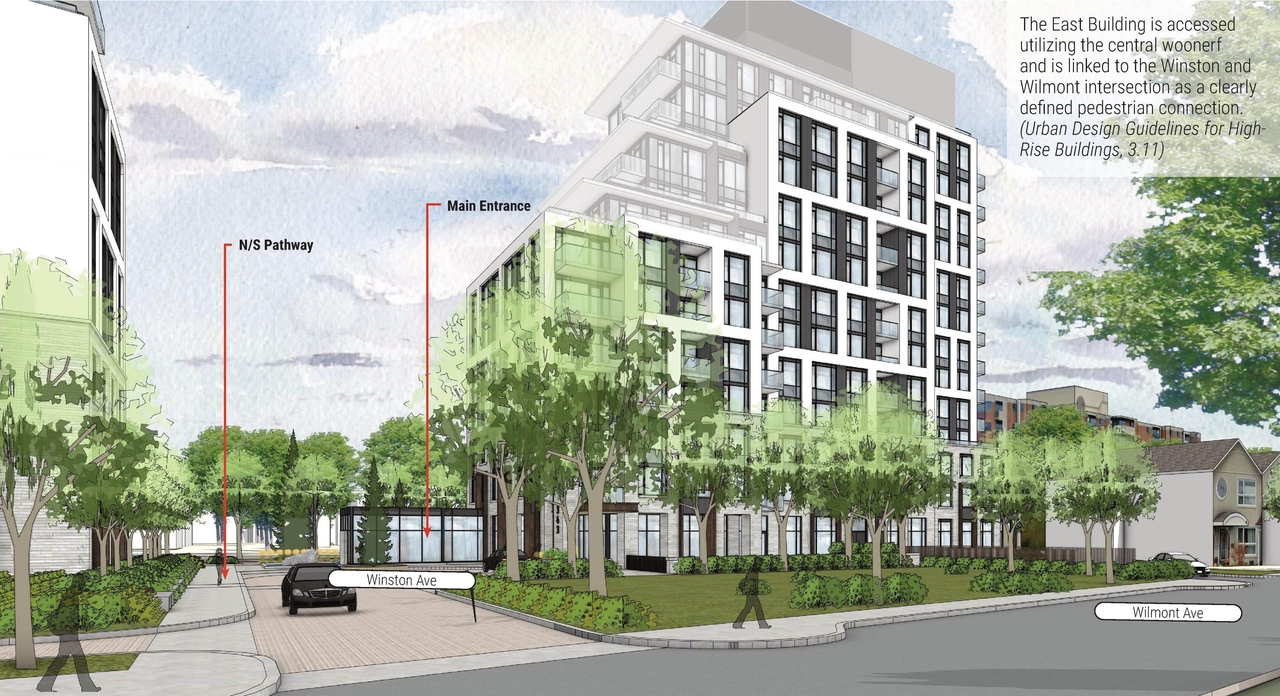 Rendering of building from page 32 of the file '2025-09-24 - Urban Design Brief - D07-12-25-0097'