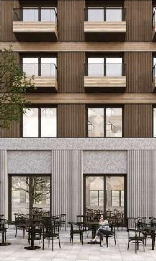 Rendering of building from page 55 of the file '2025-07-25 - Urban Design Brief - D07-12-25-0103'