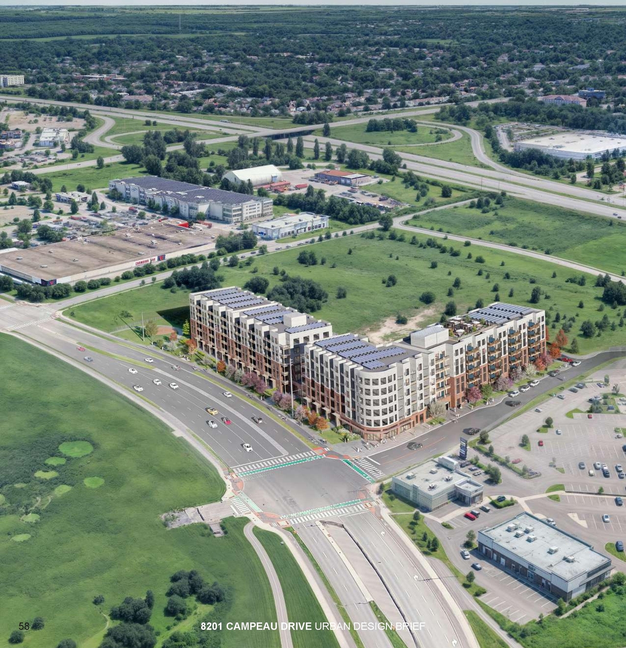 Rendering of building from page 58 of the file '2025-07-25 - Urban Design Brief - D07-12-25-0103'