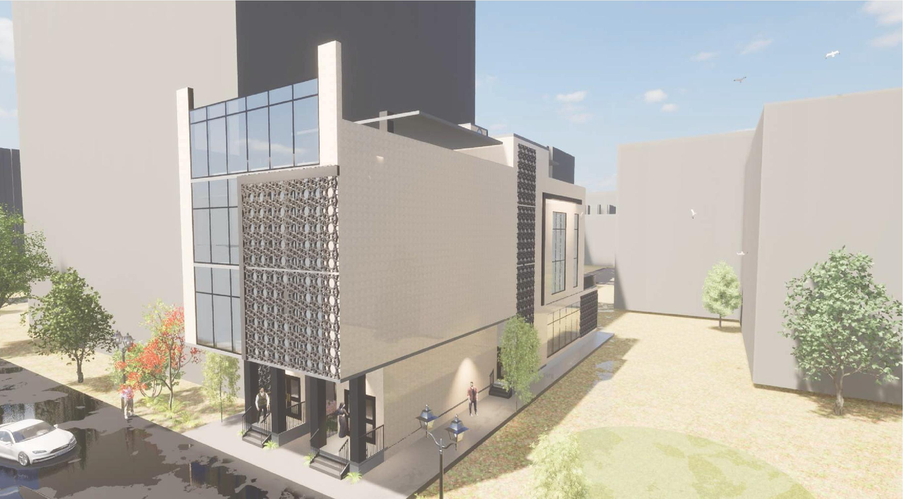 Rendering of building from page 5 of the file '2025-07-28 - Urban Design Brief - D07-12-25-0105'
