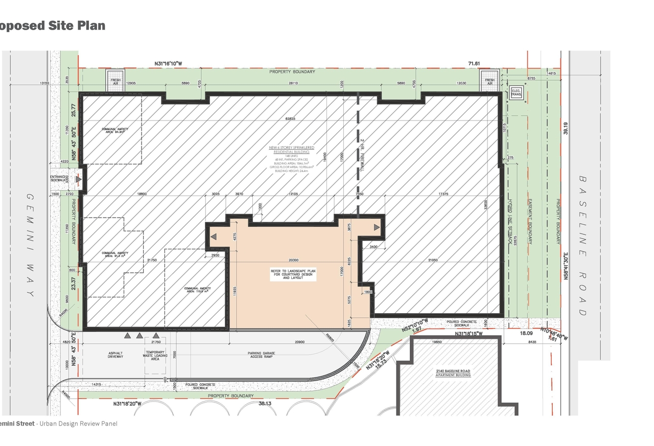 Construction site plan for project from page 17 of the file '2025-07-30 - Urban Design Review Panel - D07-12-25-0106'