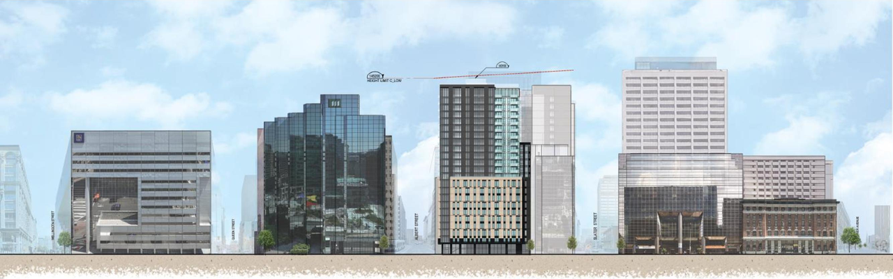 Rendering of building from page 35 of the file '2025-08-06 - Urban Design Review Panel Report - D07-12-25-0112'
