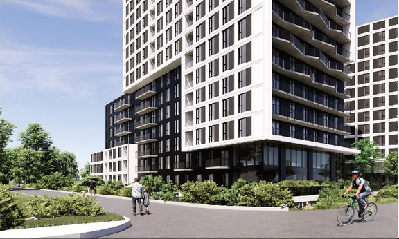 Rendering of building from page 32 of the file '2025-09-02 - Design Brief - D07-12-25-0121'