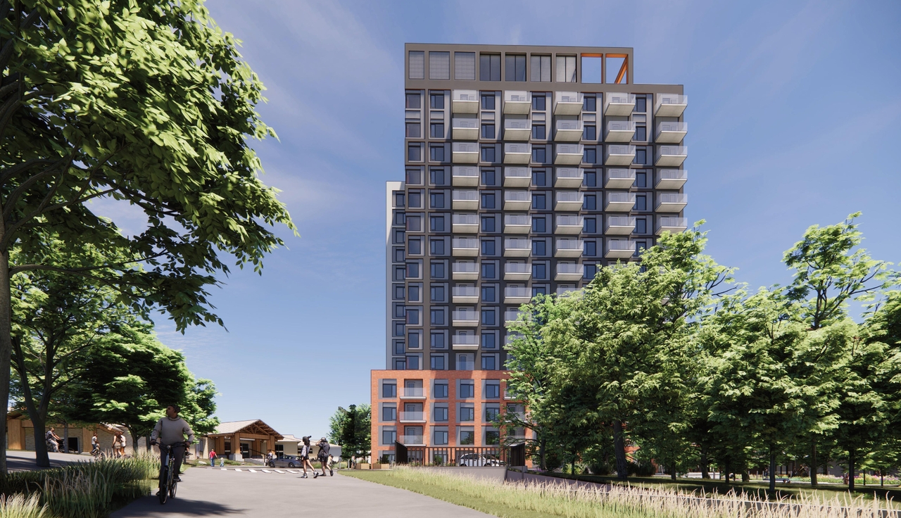 Rendering of building from page 41 of the file '2025-11-26 - Design Brief - D07-12-25-0149'