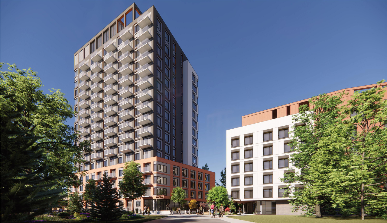 Rendering of building from page 43 of the file '2025-11-26 - Design Brief - D07-12-25-0149'