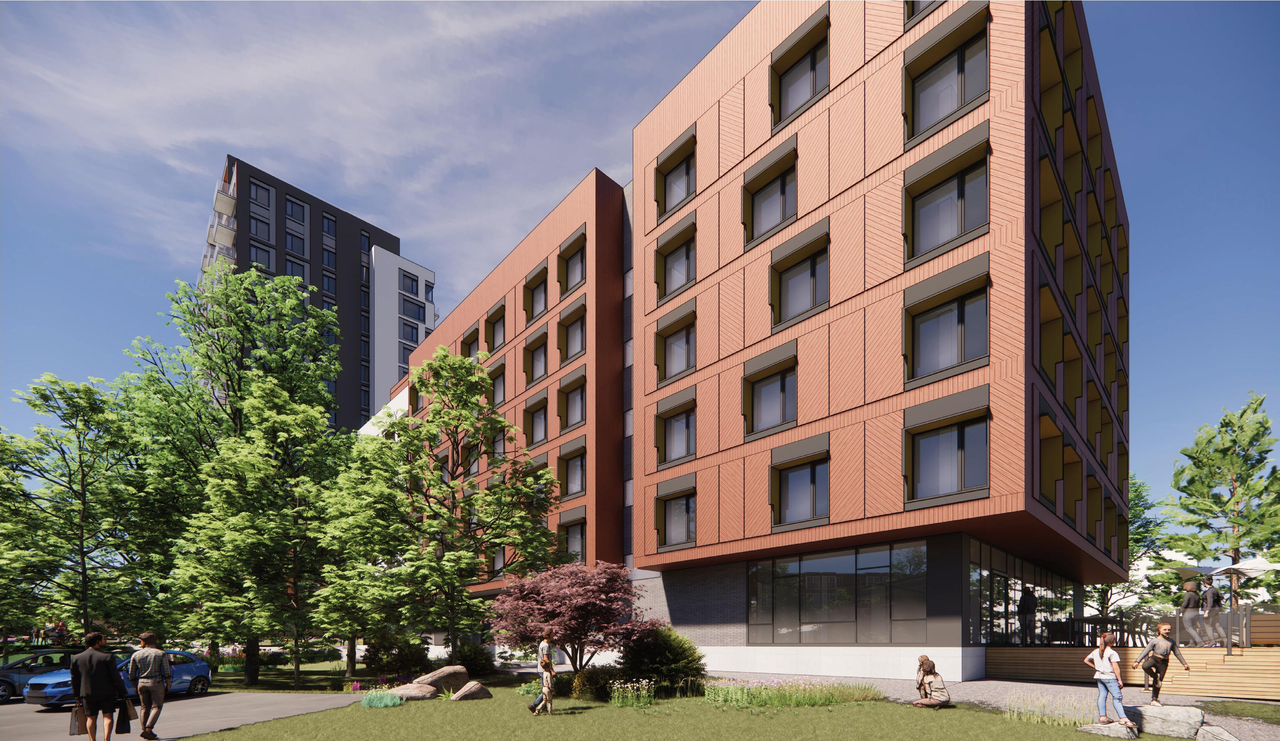 Rendering of building from page 46 of the file '2025-11-26 - Design Brief - D07-12-25-0149'