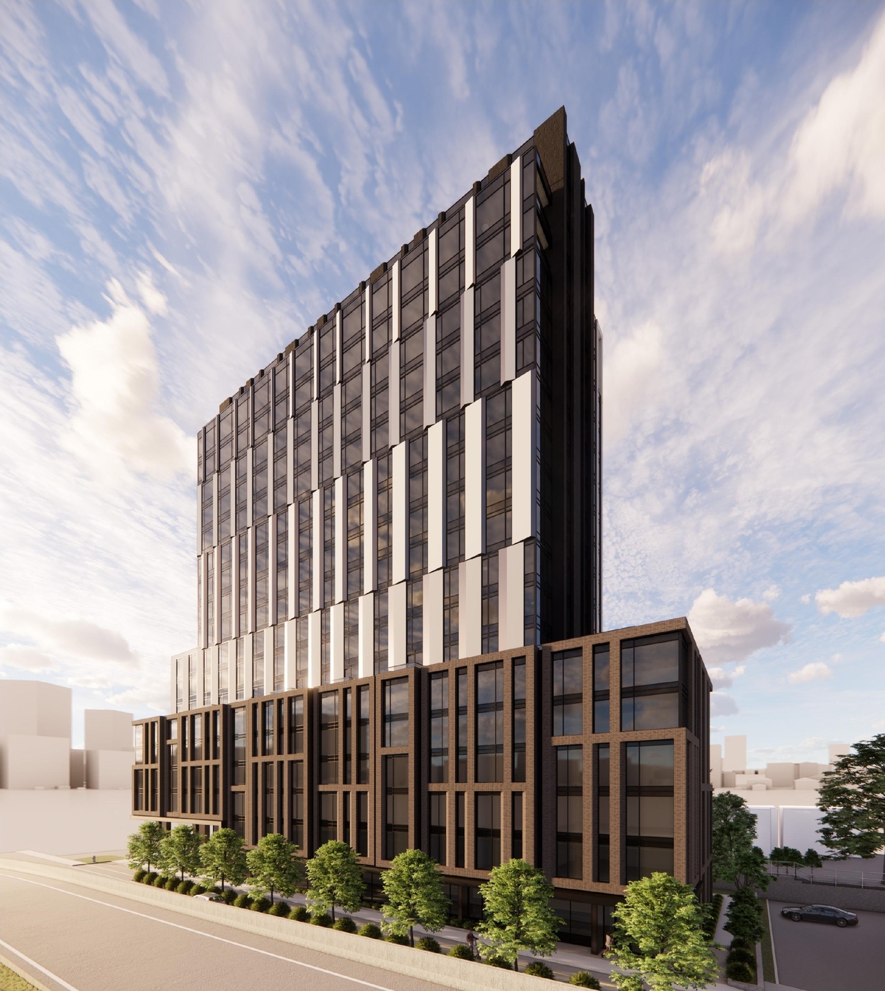 Rendering of building from page 14 of the file '2026-02-05 - Urban Design Brief - D07-12-26-0009'